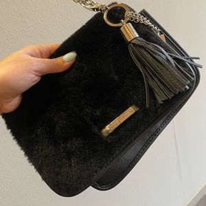 Black fuzzy crossbody purse